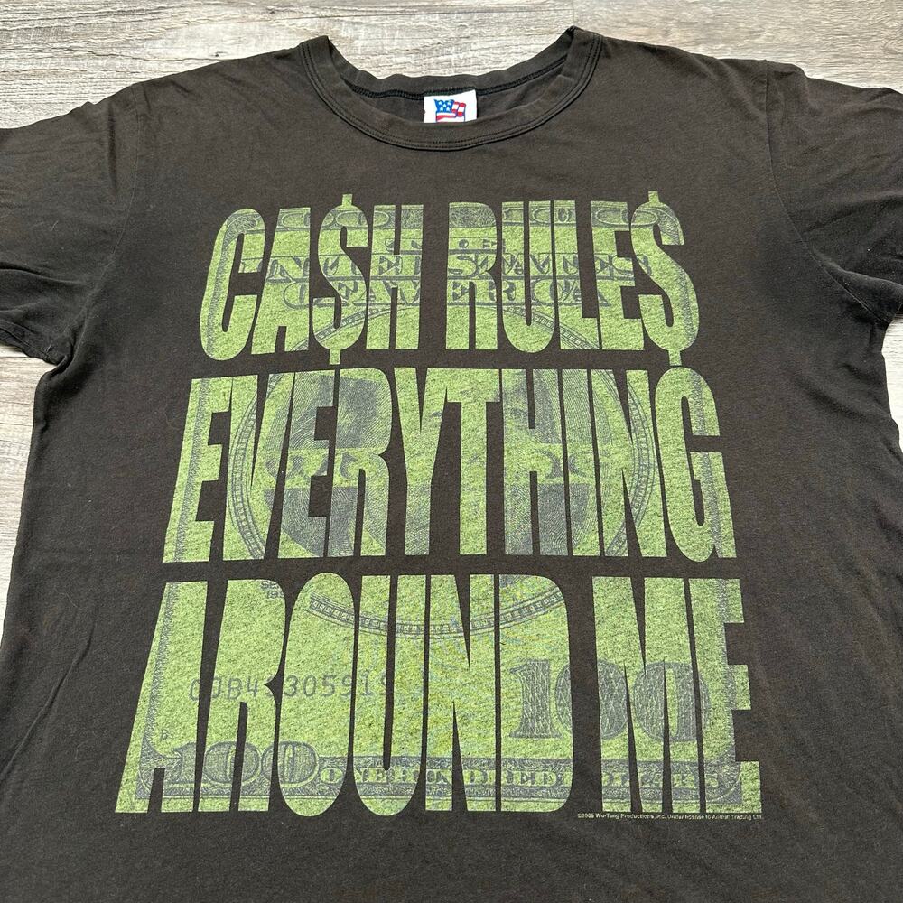 2000s Wu-Tang‎ Cash Rules Everything Around Me Gray Mens L Rap Hip Hop T-Shirt